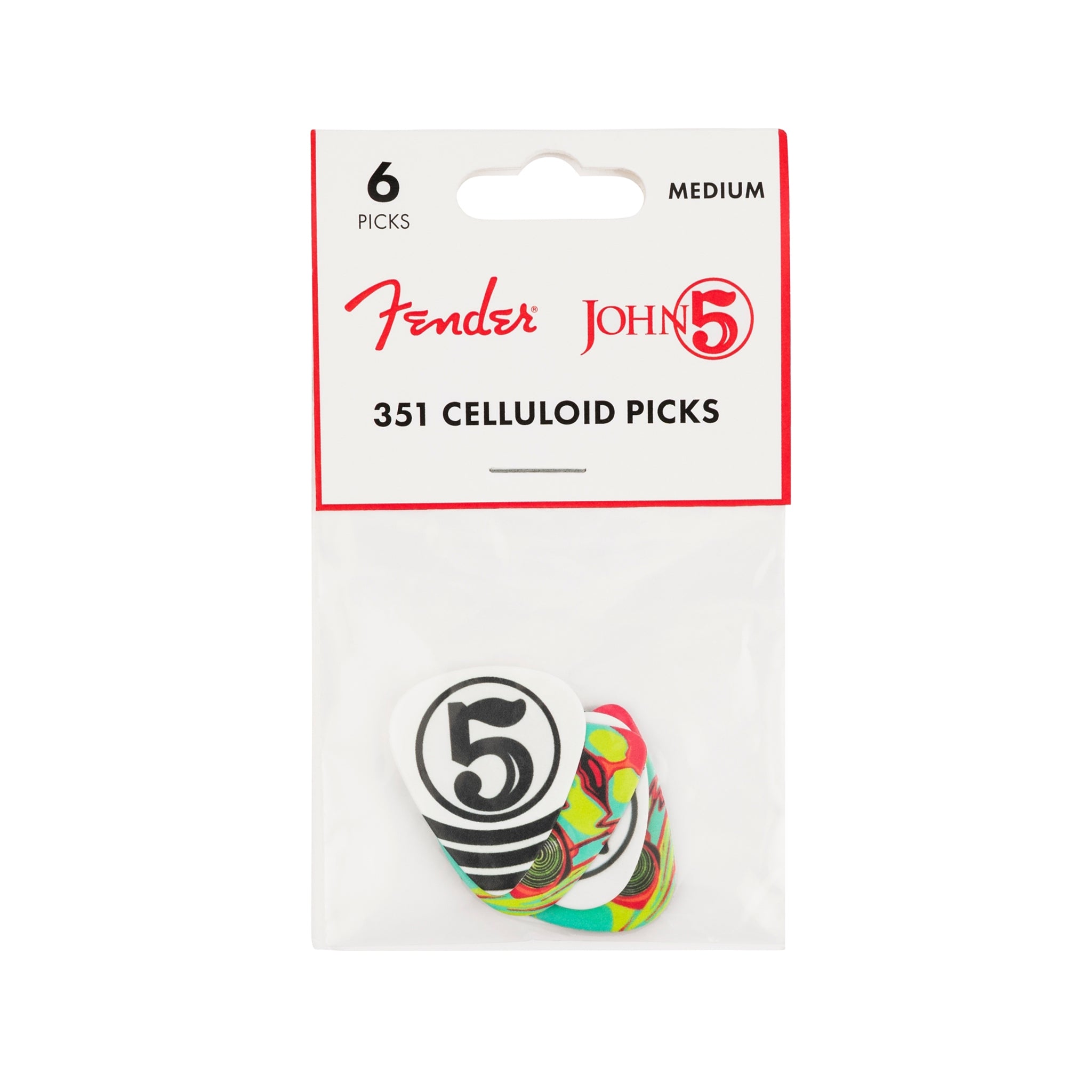 Fender 6-Pack of John 5 351 Style Celluloid Guitar Picks for Music Enthusiasts