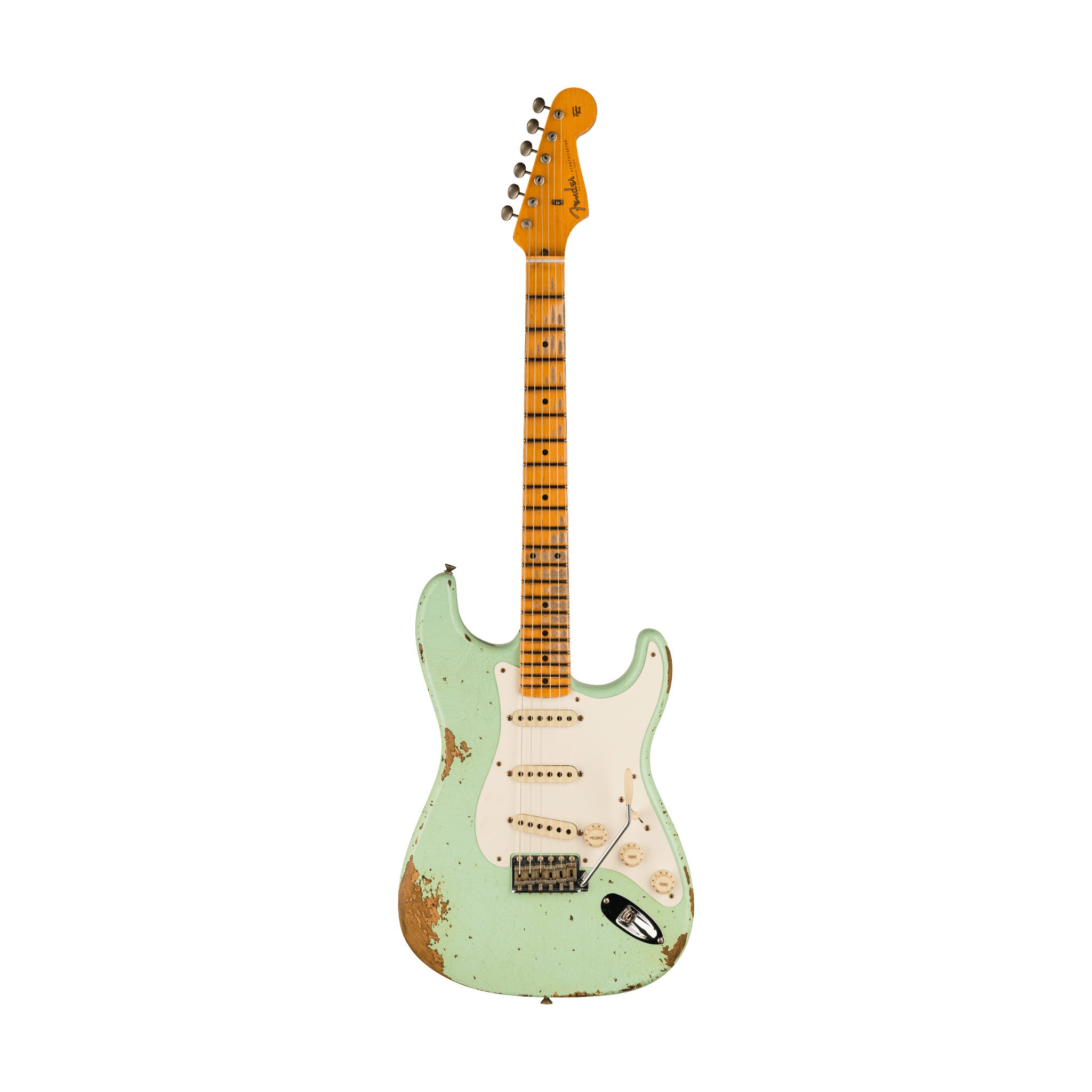 Fender Custom Shop 1957 Stratocaster Electric Guitar with Heavy Relic Finish in Aged Surf Green Color