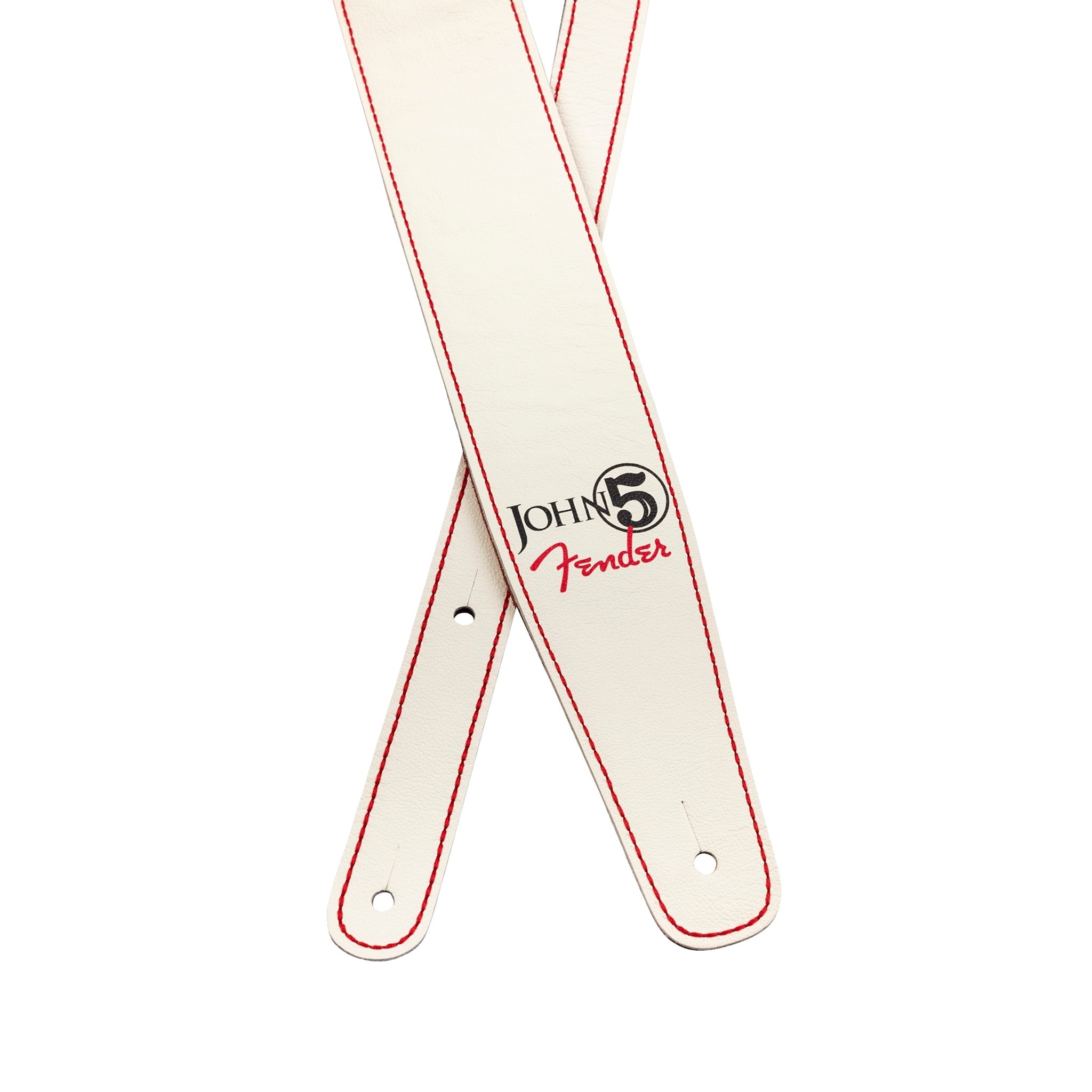 Fender John 5 Arctic White Leather Guitar Strap with Red Suede Backing