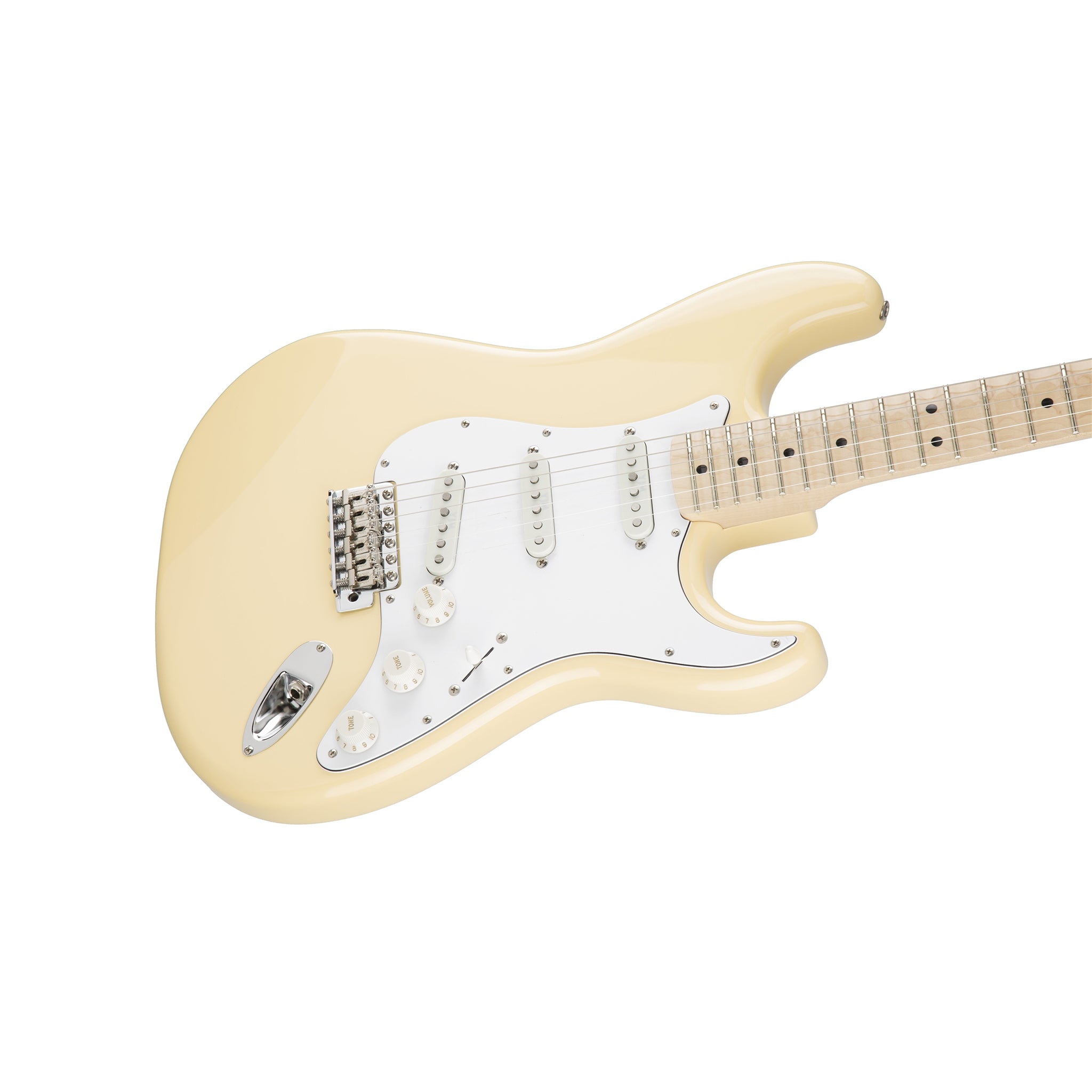 Fender Japan Electric Guitar - Yngwie Malmsteen Signature Stratocaster with Gigbag in Yellow and White Color Scheme