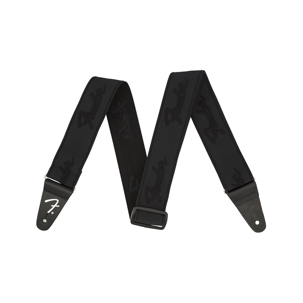 Fender Comfortable 2-Inch Black/Black Running Logo Weighless Guitar Strap