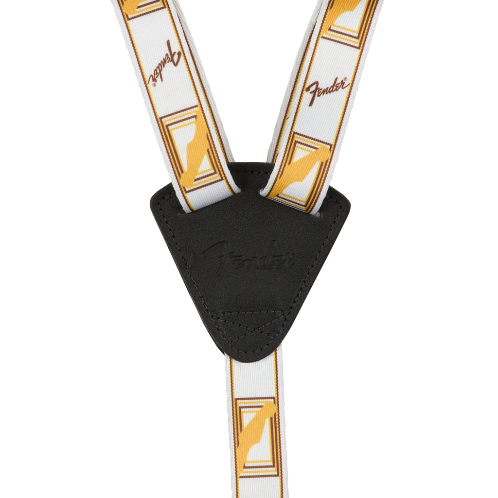 Fender Custom Monogrammed Ukulele Strap in White, Brown, and Yellow Colors