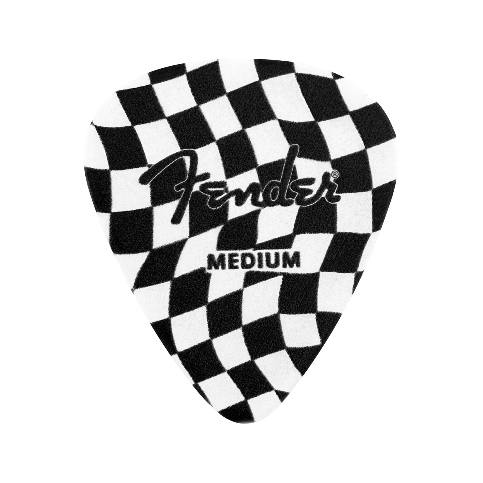 Fender 8-Pack Medium Gauge Celluloid Guitar Picks with Wavy Checkerboard Design
