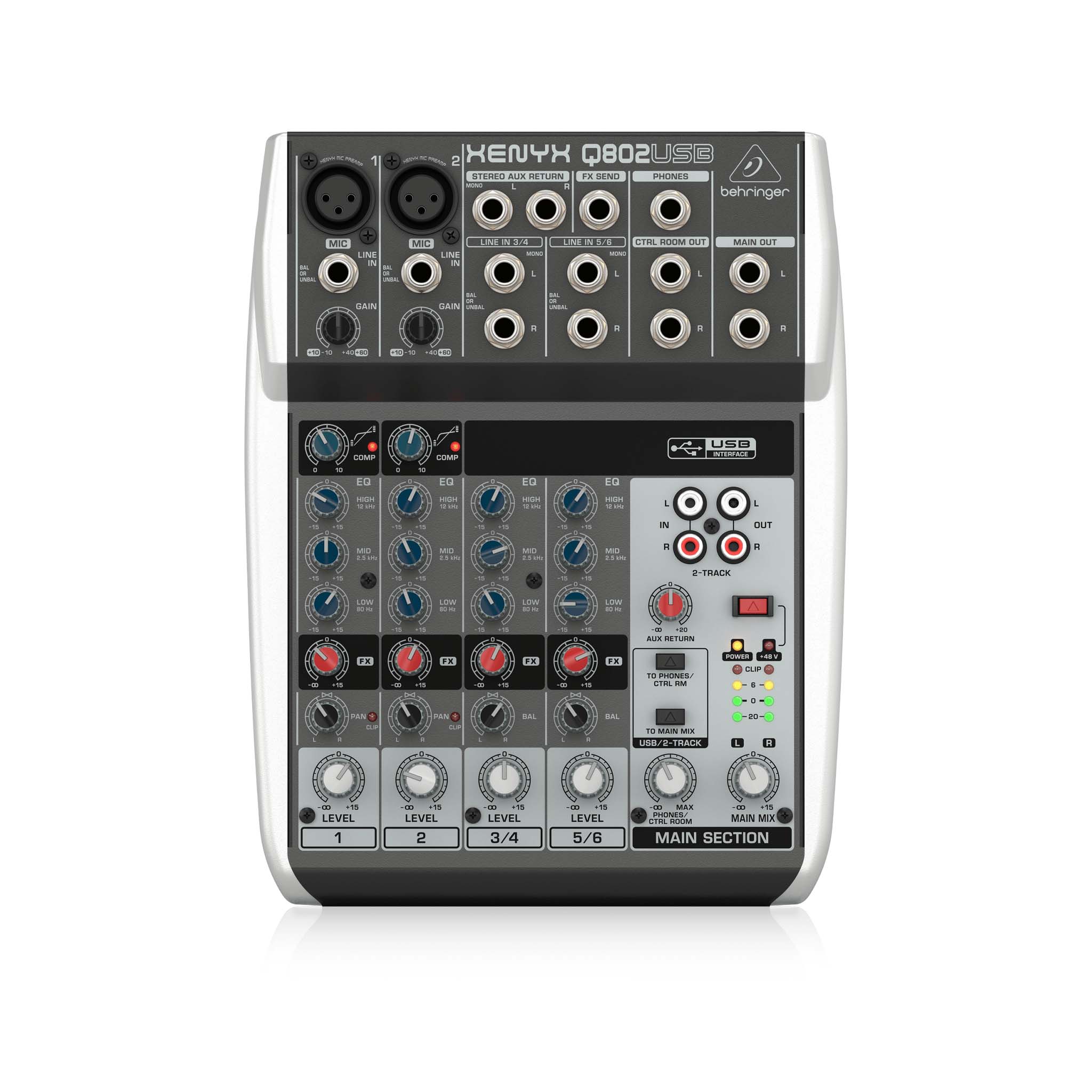 Behringer Xenyx Q802USB 8-Channel Mixer with USB and UK Plug for Premium Sound